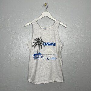Vintage Unisex M Waikiki Hawaii Tank Light Gray Single Stitch Palm Tree Sunset